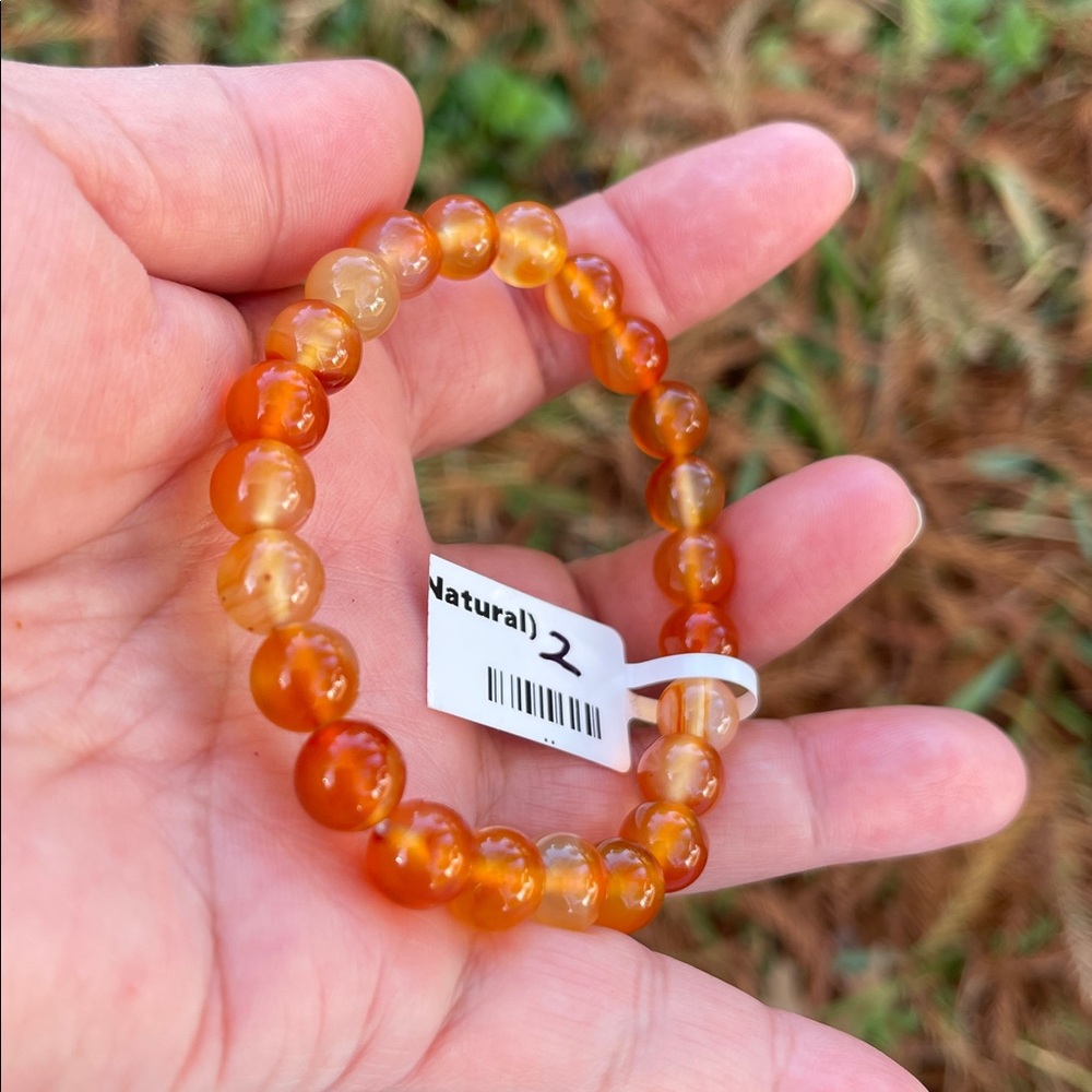 NWT Natural Genuine Carnelian Beaded Elastic Bracelet - Picture 7 of 7
